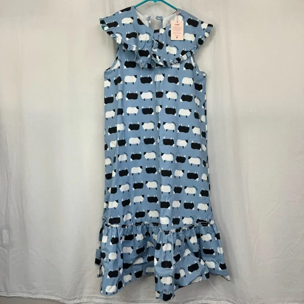 NEW LISA SAYS GAH Stevie Blue Novelty Counting Sheep Print Denim Midi Dress XS - Picture 7 of 17